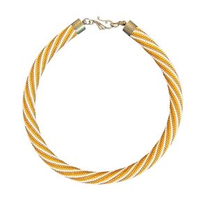 NWT - Crochet Beaded Gold and White Twisted Rope Collar Necklace